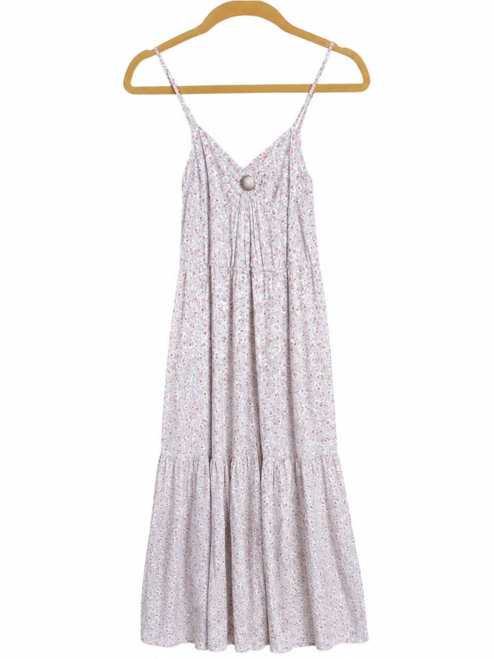 Promesa Light Gray Floral Spaghetti-Strap Maxi Dress with Pink & Blue Accents